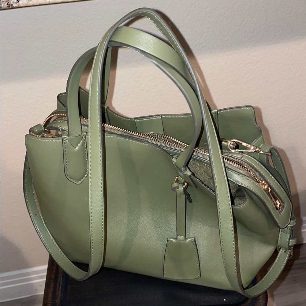 Sage Green Structured Satchel with Silver Zipper